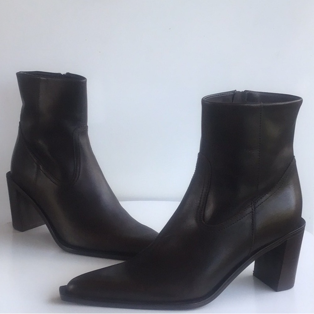 Mango leather pointy western heeled chocolate  Brown black Ankle Boots